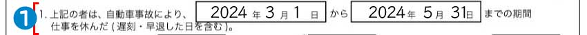 休業損害証明書記入例①休業期間