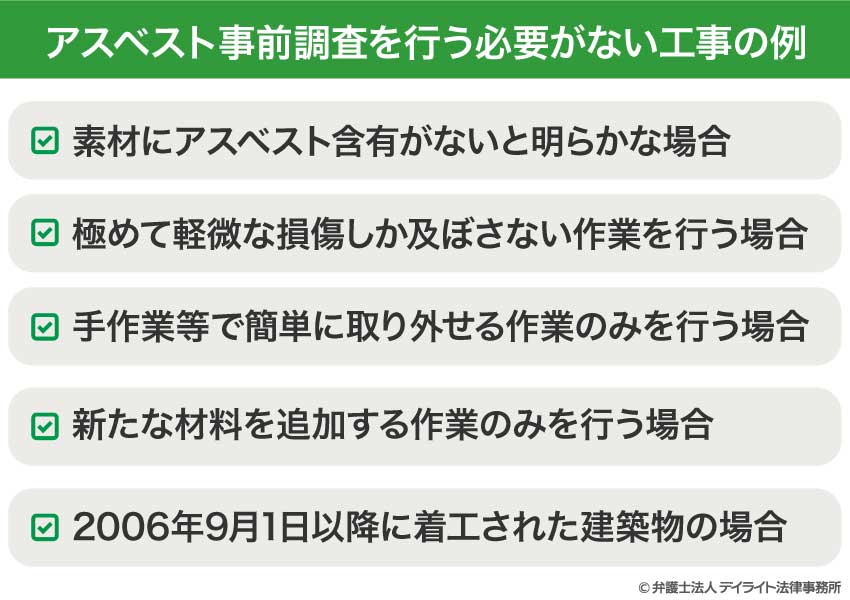 アスベスト事前調査を行う必要がない工事の例