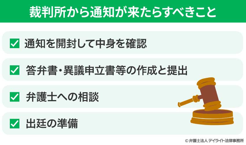 裁判所から通知が来たらすべきこと