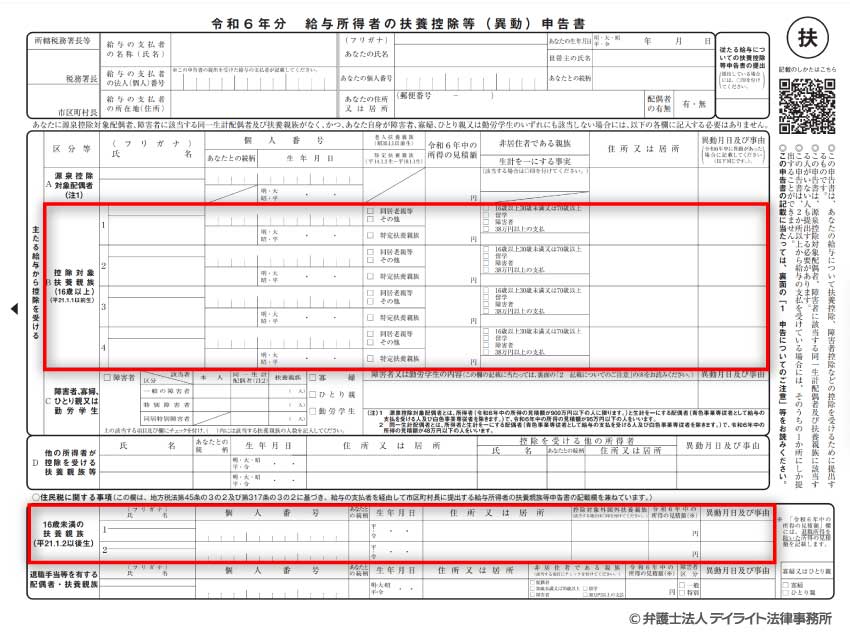 扶養控除について年末調整の記入箇所