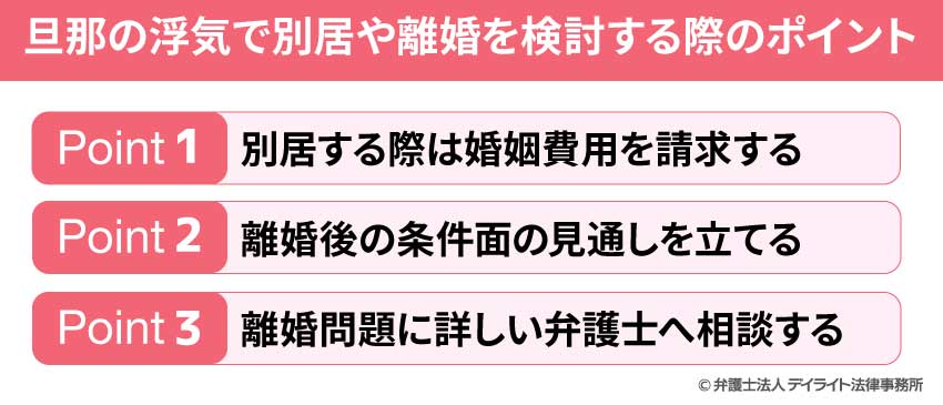 旦那の浮気で別居や離婚を検討する際のポイント